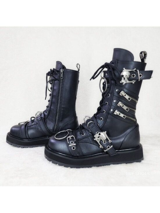 Demonia Other - Valor Goth Combat Biker Ankle Boots Black Matte Men US Size
